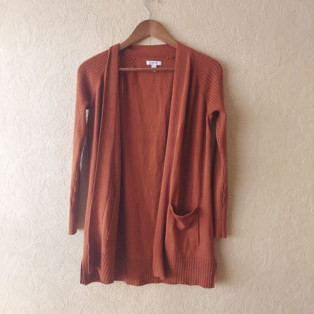 Nine West Burnt Orange Open Front Long Cardigan Sweater Sz Medium